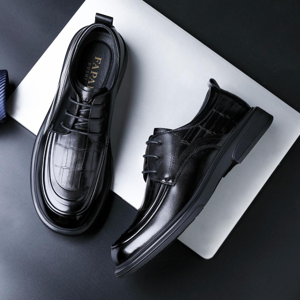 2025 Leather Shoes Men's Premium British Style Leather Men's Shoes First Layer Cowhide Business Casual Wedding Derby Shoes Big Head