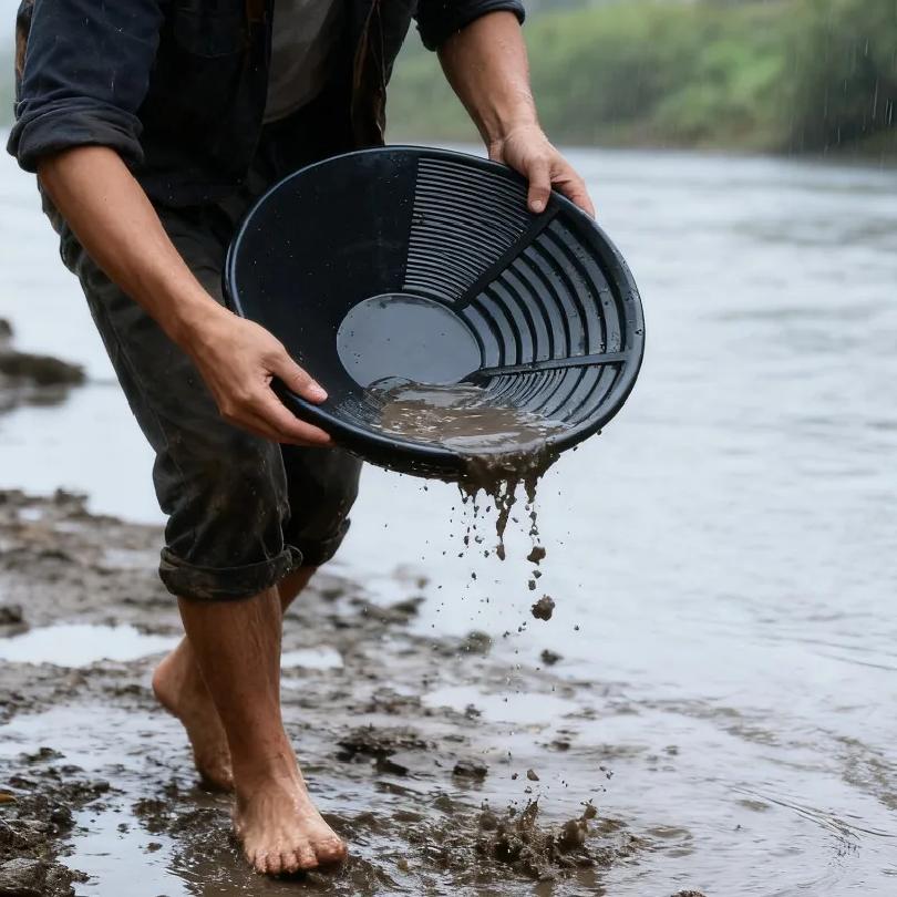 Goldwaschpfanne Schwarze Siebschale Goldschale Bergbauwerkzeug Plastikschale Prospektion Flusswasch Goldwaschausrüstung Metallerkennungswerkzeug