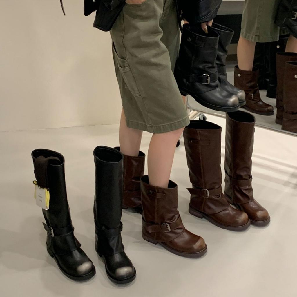 Square Head Polished High Boots Light Luxury Niche Retro 2025 Autumn and Winter New Thick Heel Short Boots Niche Women's Boots