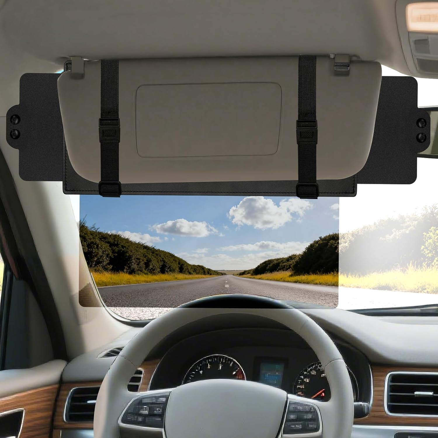 Veharvim Sun Visor Extender For Car (Polarized, UV400, PC Lens, 2 Side Sunshade), Car Visor Extender Sun Blocker, Visor Extender Attachment,