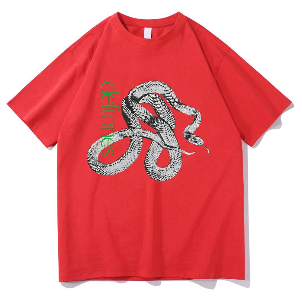 Deftones Logo Snake Tee Men Harajuku Cotton Gothic T Shirt Summer Vintage Loose funny T-shirts for WomenMen Fashion Aesthetic 100 cotton Tops Y2K XS красный 1650₽