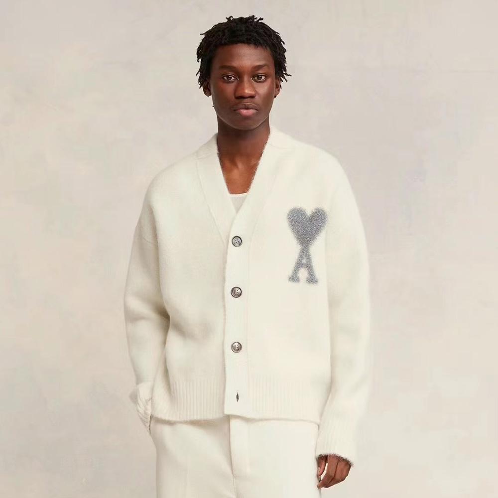 AMI Nowy Jesienno-Zimowy Srebrny Miłość Mieszanka Wełny Alpaki Miękki i Klejący Kardigan Sweter Dzianinowy dla Pary