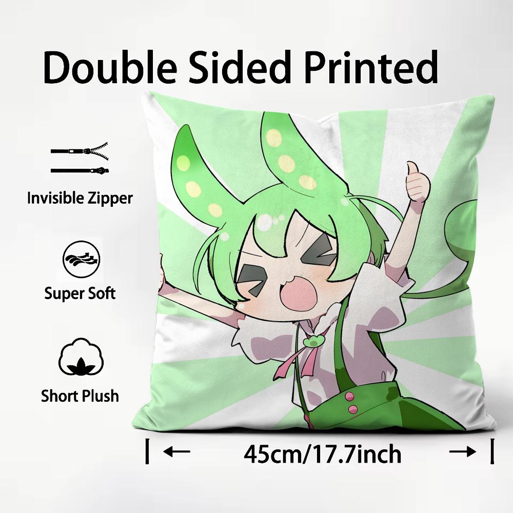 Popular Virtual Singer Zundamon Cushion Cover Soft & Easy-Wash Pillow Case – Versatile For Couch, Bed, Travel And Office