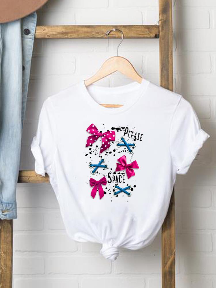(Asiatische Größe) Blume Schmetterling süß 90er Jahre Frau Druck Damenbekleidung Kurzarm T-Shirt Mode Tee Top Damen Grafik-T-Shirts