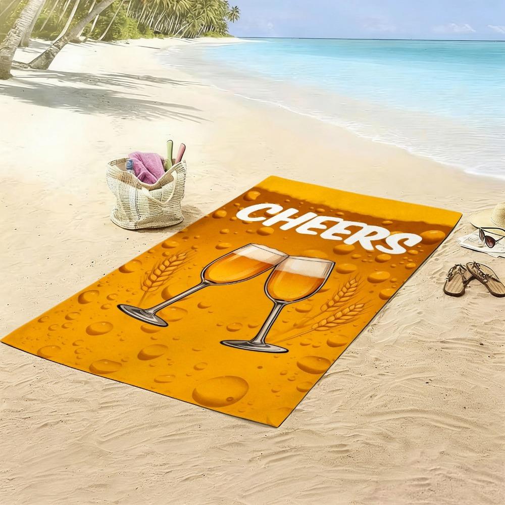 Cheers-Themen-Strandtuch, Gelbes Retro-Toast-Druck-Badetuch, Schnelltrocknende Große Pooldecke für Urlaub & Dusche 1 Stück