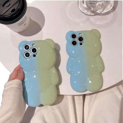 Coque de téléphone portable Design Ours Mignon Trois Dimensions Antichoc pour 16 15 14 13 12 Pro Max avec Protection Caméra TPU