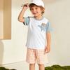 Cartoon Dinosaur Print Short Sleeved Set Summer New Plaid Shorts Set Kid Clothing