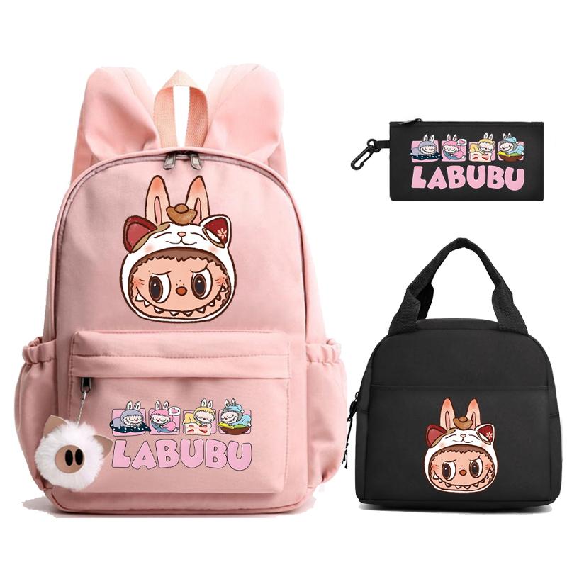 3Pcs/set Cute Printed Backpack Lunch Bag Pencil Case Children Girl Boy Mokoko Student Schoolbag Zimomo Kid Gift Mochila