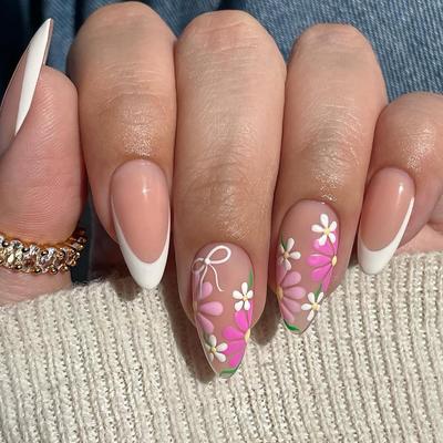 Small Fresh Contrasting Petals Flower Manicure Nail Piece Spring and Summer Wear Nail Hot-selling Removable Fake Nail