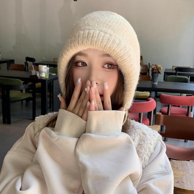 New Hat for Women's Solid Color Versatile Knitted Wool Hat for Winter Warm Ear Protection and Face Protecting Small Bag Head Hat