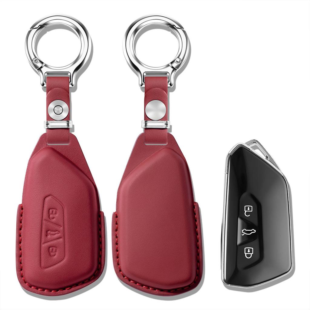 Leather Car Key Case Remote Cover Shell Holder Protector Keyring For Volkswagen New Golf 8 MK8 Teramont ID.3 ID4X ID6X CROZZ