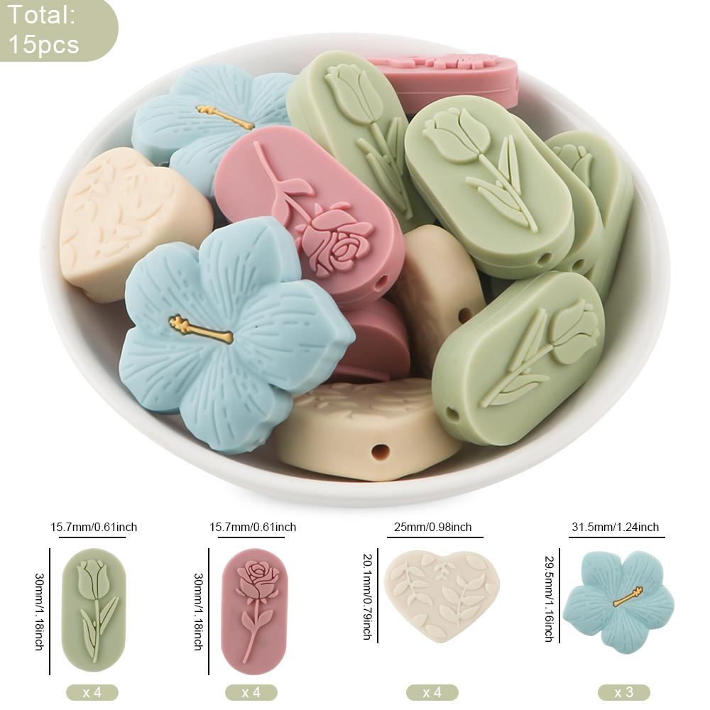 

15Pcs New Flower Cartoon Silicone Beads Focal Beads DIY Pacifier Chain Bracelet Necklace Accessories For Jewelry Making
