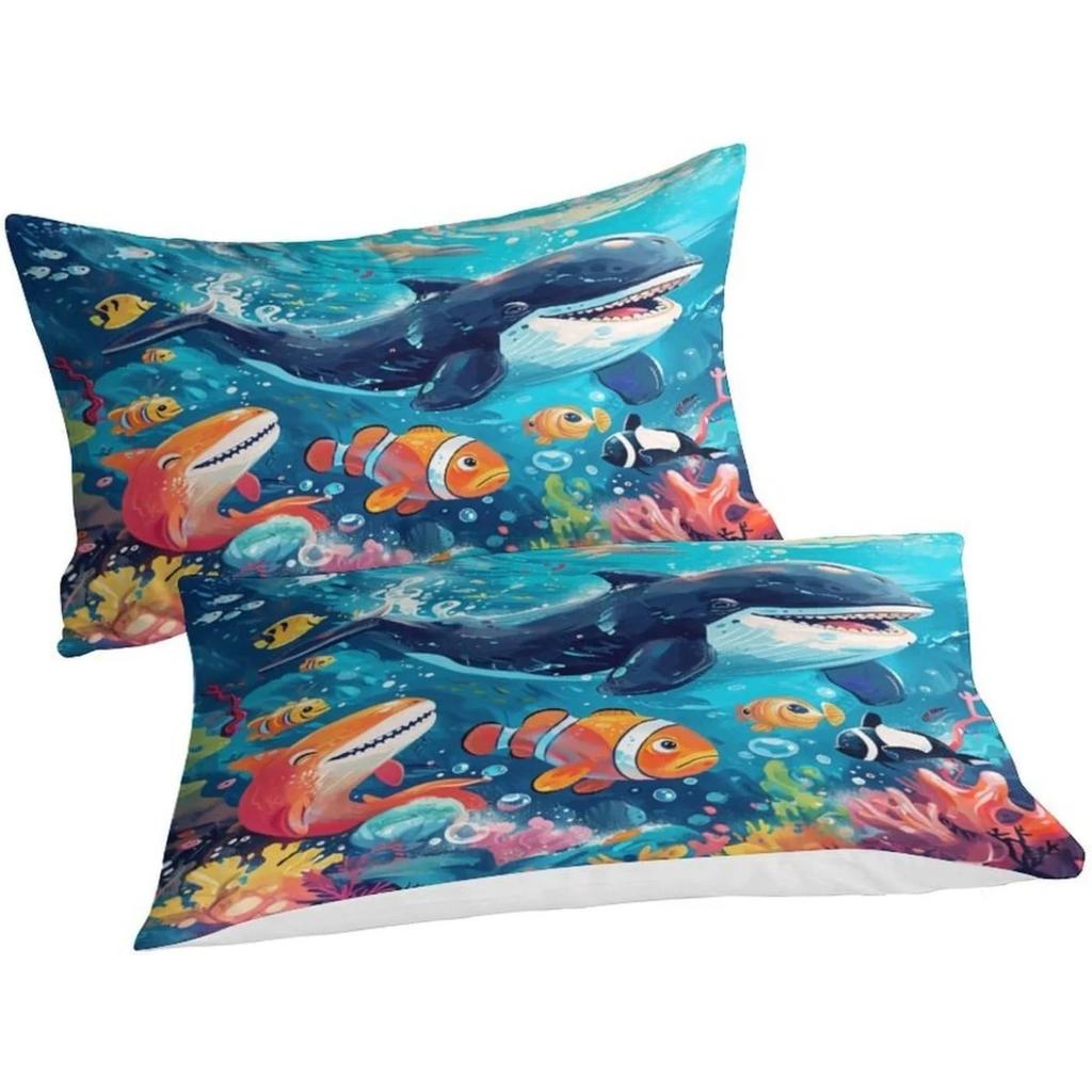 Cartoon Whale Bed Sheet Set, Microfiber Soft Duvet Cover, Zipper and Pillowcase, Children Adult Duvet Cover Gift