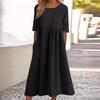 Frühlings- und Sommerkleid mit Rundhalsausschnitt, lässig, locker, einfarbig
