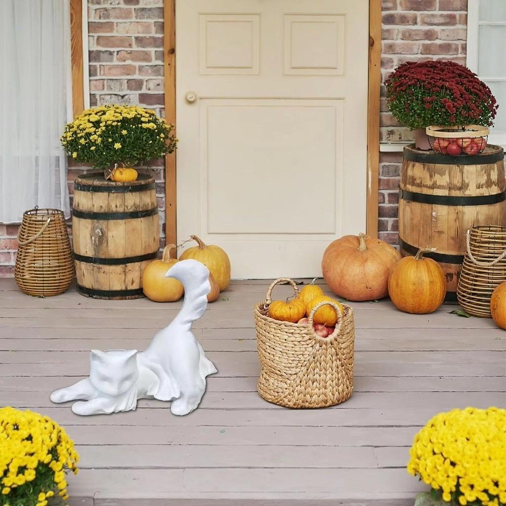 White Stretching Cat Figurine Glow in The Dark Cat Resin Sculpture  Party Decoration