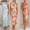 BITCED Sleek and Sophisticated Women's Sleeveless Strappy Printed Satin Dress