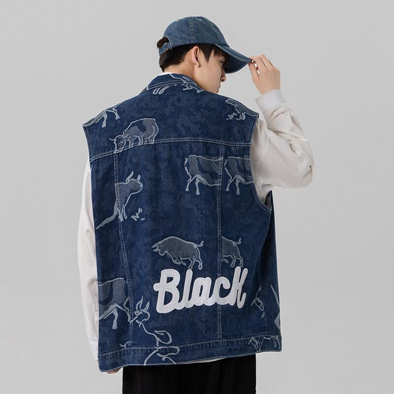 

High Street ANSICARD жаккардовое джинсовое пальто, свитер, джинсовый жилет, мужская свободная куртка без рукавов, джинсовое пальто 8300