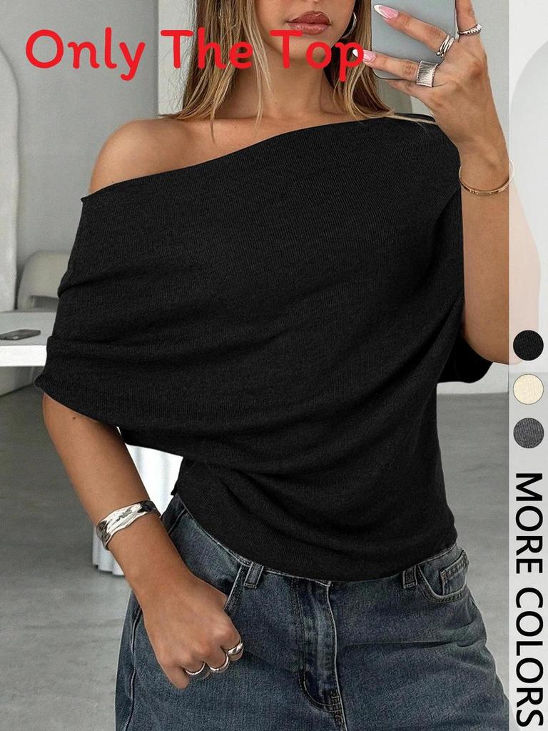 Summer Womens T Shirt With Modale Fabric Short Sleeve One Shoulder Casual Style For Daily Wear