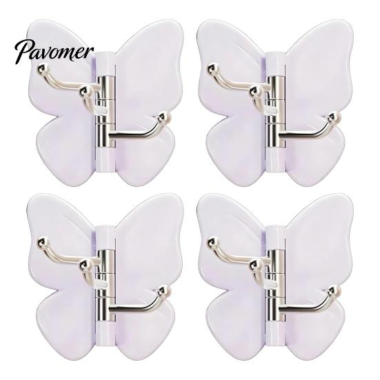 Peel And Stick Wall Hook 4PCS Butterfly Rotating Self Adhesive Hook, 3-Hook 270° Swivel Design, No Drill Mount Storage Hooks, for Hanging Towels Keys