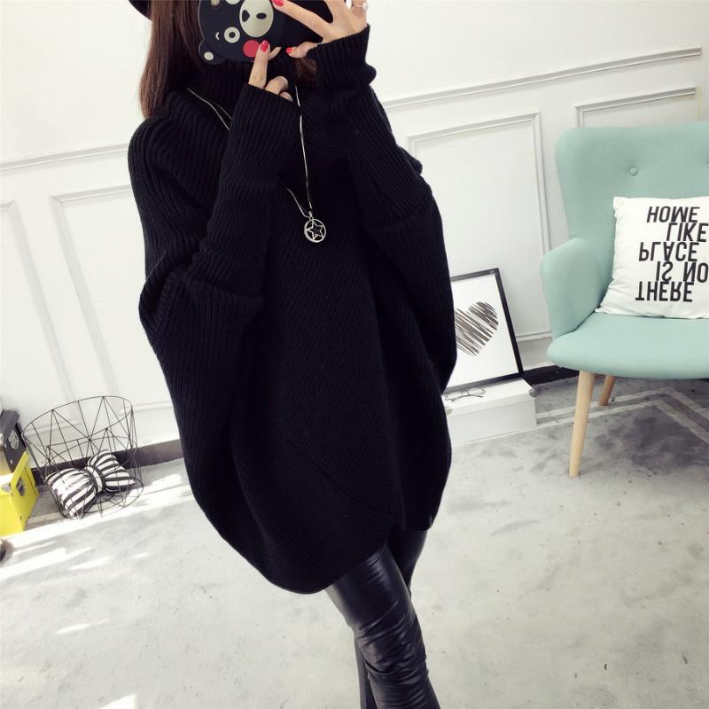 Autumn and winter medium and long sweater pullover women's Korean version loose bat-sleeved knitted sweater thickened jacket turtleneck winter women's