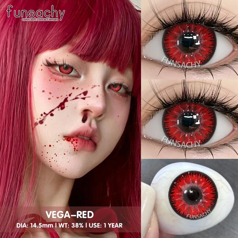 FUNSACHY 1 Pair Fashion Colored Contact Lenses for Cosplay Green Pink Anime Cosplay Lens Beauty Halloween Makeup Eye Soft Lens