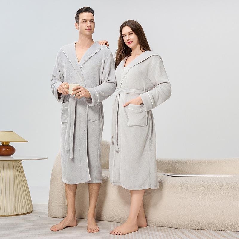 Unisex Flanell Yukata Bademantel mit Kapuze für Herbst/Winter