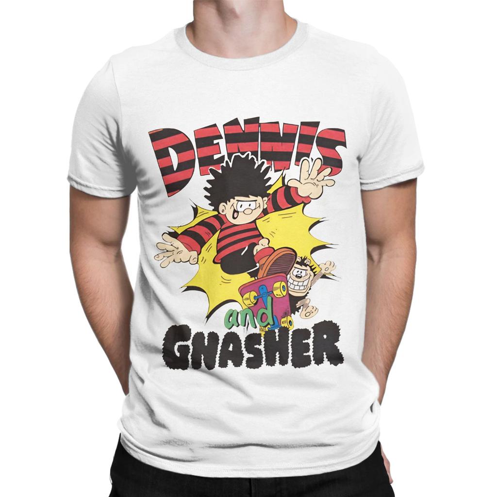 Maglietta Grafica Divertente Classica Dennis e Gnasher 100% Cotone The Beano Tees Top Per Unisex