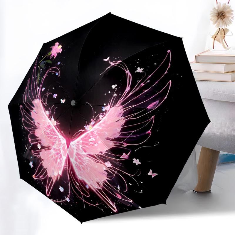 1pc Wings Flowers Automatic Folding Umbrella - Compact 8-Rib Design, Durable Plastic & Iron, Lightweight for Outdoor Daily Use117
