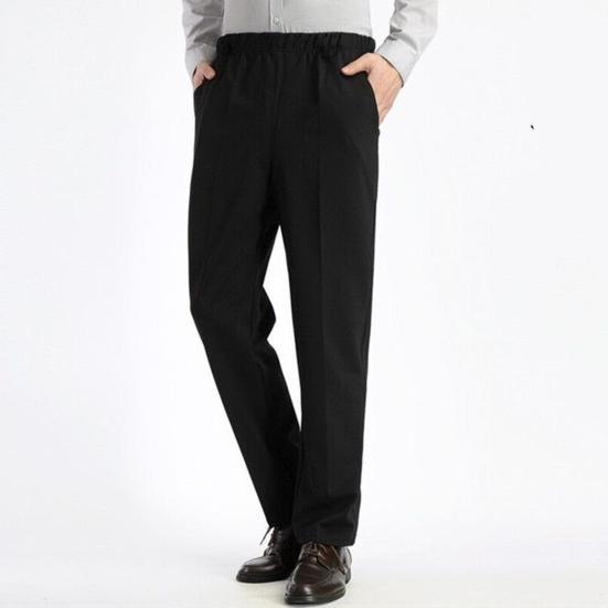 High Waist Zipper Button Fly Pockets Men Pants Summer Solid Color Straight Fit Casual Business Pants