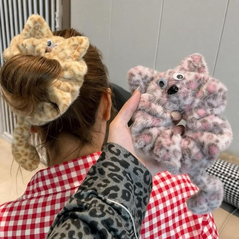Plush Fabric Kitten Headband Cat Shape Plush Scrunchies Meatball Headband For Girls Women
