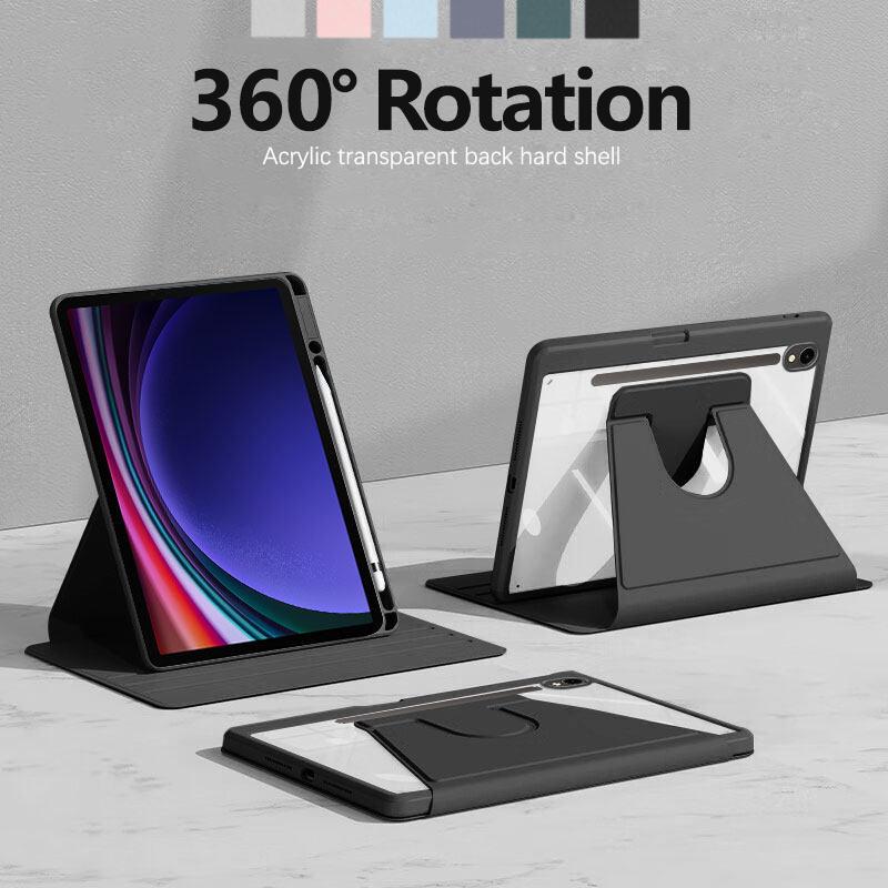 360° Rotating Case For Samsung Galaxy Tab S9 S10 FE Lite 10.9'' 11'' Swiveling Stand Clear Back Cover With Pencil Holder
