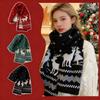 Christmas Warm Soft Elk Double-Sided Knitted Scarf Unisex Winter Neck Warmer Scarf Red Long Scarves for Men Women Holiday Gift
