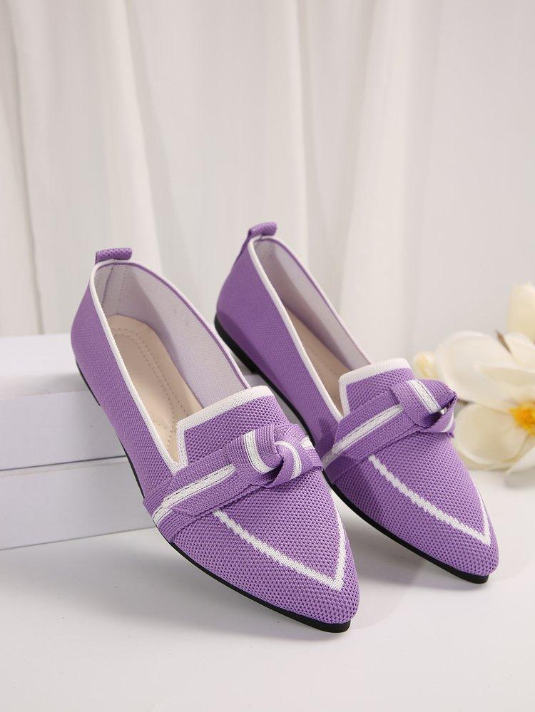 Schmal zulaufende flache Dameneinzelchuhe in Übergröße 2025 Mode Fliegenstrick Ein-Schlupf Schleife Lässig Atmungsaktiv Farbblockierung Einzel