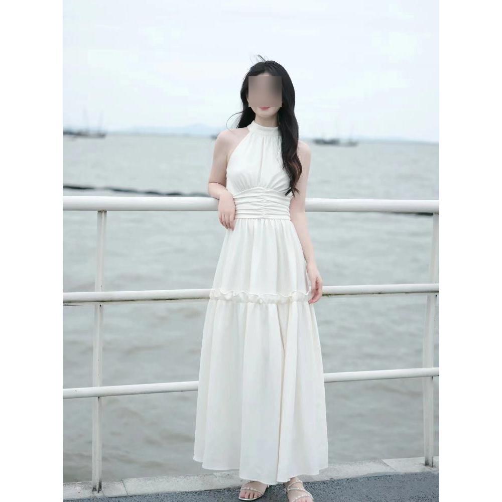 

Красивая юбка женская летняя новая французский темперамент высококлассная талия без рукавов с вырезом под шею платье XL- (recommended 110-60kg)