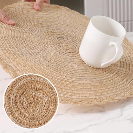 Round Braided Placemats Heat-Resistant Placemats for Dining Tables Stain-Proof 15 inch Non Slip Kitchen Table Place Mats Natural Farmhouse Decor