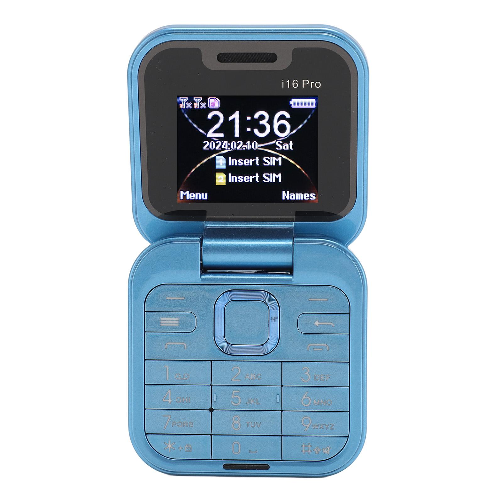 

I16pro Маленький раскладной телефон Две SIM-карты Двойной режим ожидания Карта памяти 16 ГБ Многоязычный карманный сотовый телефон 2G синий