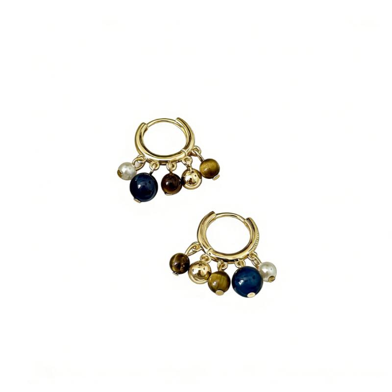 Trendy Brown Stone Pearl Beaded Pendant Earrings for Women Girls Maillard Vintage Earrings Buckle Vacation Jewelry Accessories