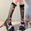 Lace-Trim Women's Mid-Calf Lolita Socks with Bow and Peach Heart Design
