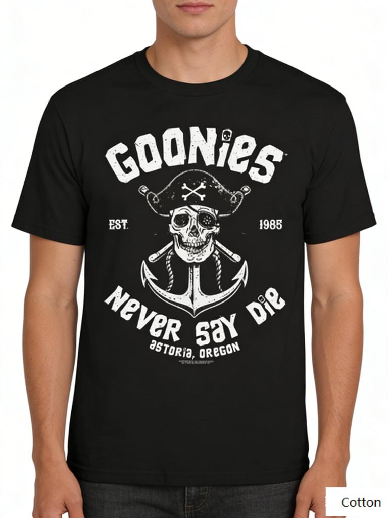 Vintage Goonies Inspiriert Piraten Totenkopf Waffen Print Reines Baumwolle Rundhals T-Shirt Unisex Retro Nautisch Streetwear Lässig Kurz