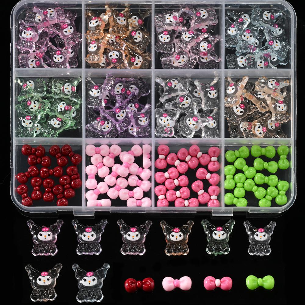 12 Grids Hawaii Black Skin Hello Kitty Nail Charms Summer Vibe Coconut Dolphin Acrylic Nail Art Decoration Manicure Accessories