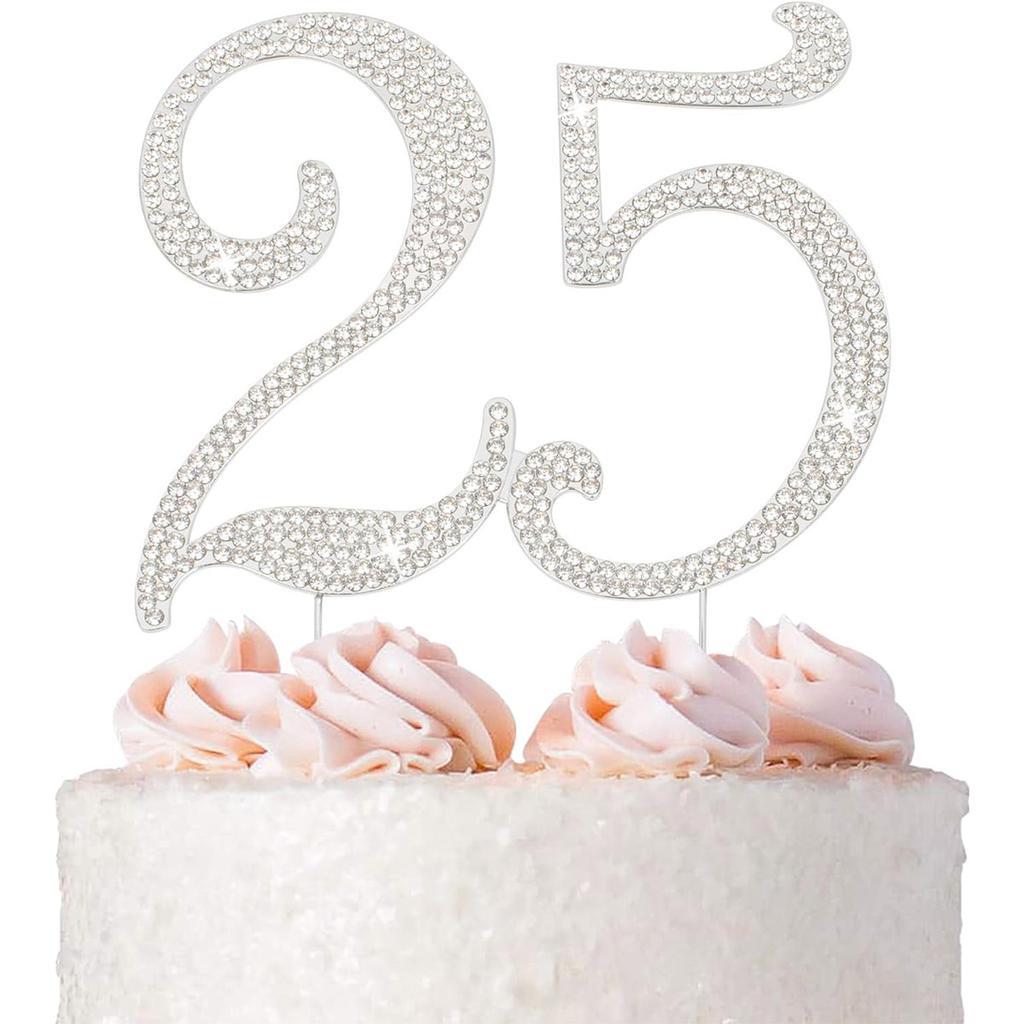 60 Sparkly Rhinestone Decoration Cake Topper - Premium Silver Metal - 60th Birthday or Anniversary Party Makes a Great Centerpie