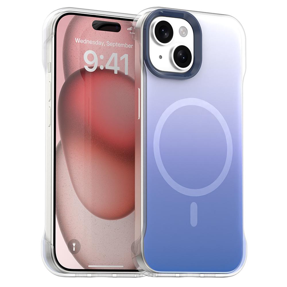 

For iPhone 15 Case Compatible with MagSafe Frameless TPU PC Phone Back Cover Blue