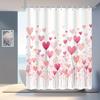 Romantic Heart Floral Art Shower Curtain, 12 Hooks, Water-Resistant Polyester Bathroom Partition for Valentine's Day Decor