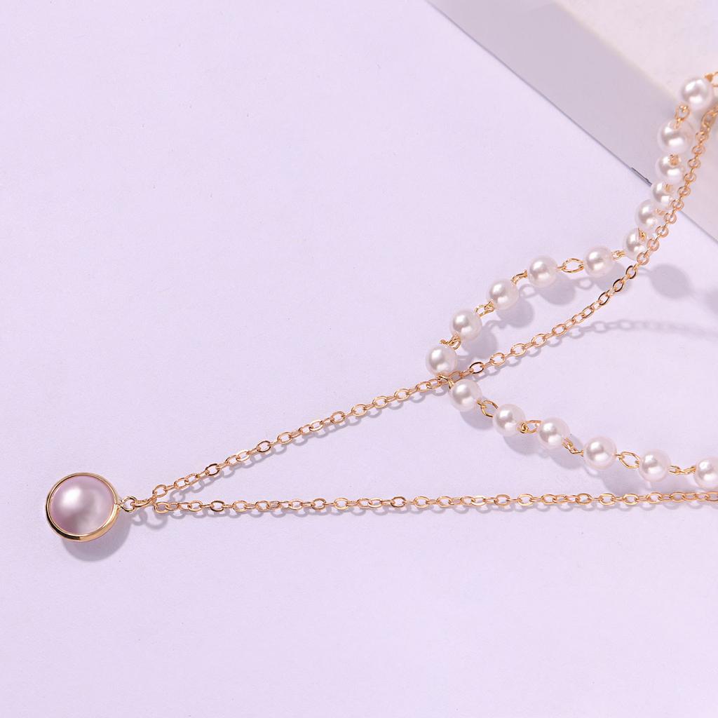 Europe, America, fashion edge lock pearl pendant multi-layer necklace women, temperament popular personality new item jewelry