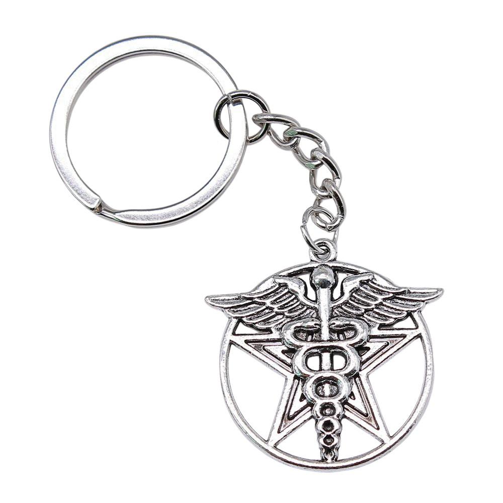 Medical Caduceus Charm Dragon Anime Keychain Hospital Souvenir 28mm Ring