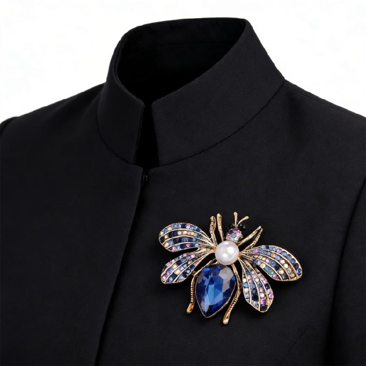 Elegant Bees Shaped Brooch with Diamonds Versatile Accessory for Outfits Zinc Alloy Construction Clothing Accessory
