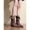 In Stock: Women's Wasteland-Style Mid-Calf Western Boots with Desert Chunky Heel, 25 Styles, Slimming Fit, Belt Buckle, Two-Way Wear.