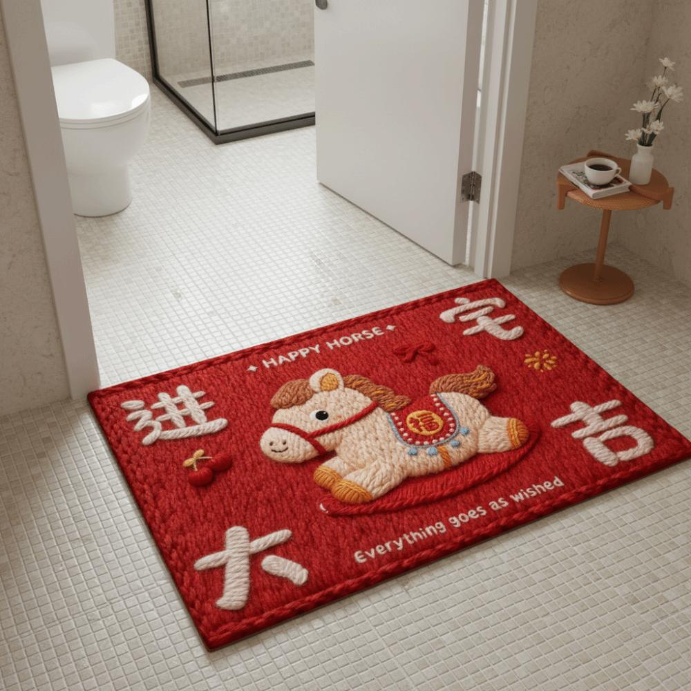 Weaving Texture Horse Floor Mat Cartoon Pony Door Mat 2026 New Year Anti Slip Mat Floor Protection
