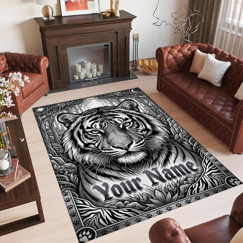 Leopard Theme Crystal Velvet Floor Rug Personalized Custom Name Text Warm Carpet Home Decoration