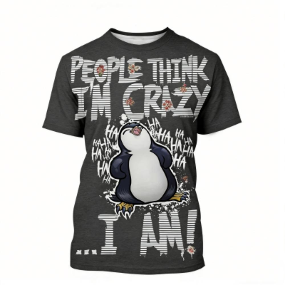 Kids T-shirt Penguin Letter 3D Print Kids Short Sleeves T-Shirt Loose Casual Summer Outdoor Street Boy and Girl Tees Tops
